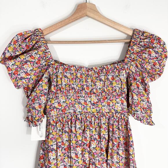 NWT For Love & Lemons Libby Mini Dress | Floral Pink Yellow | SZ M - Picture 10 of 15